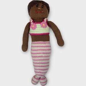 Pebble Crochet Handmade Striped Mermaid Doll Braided Black Hair Fair Trade